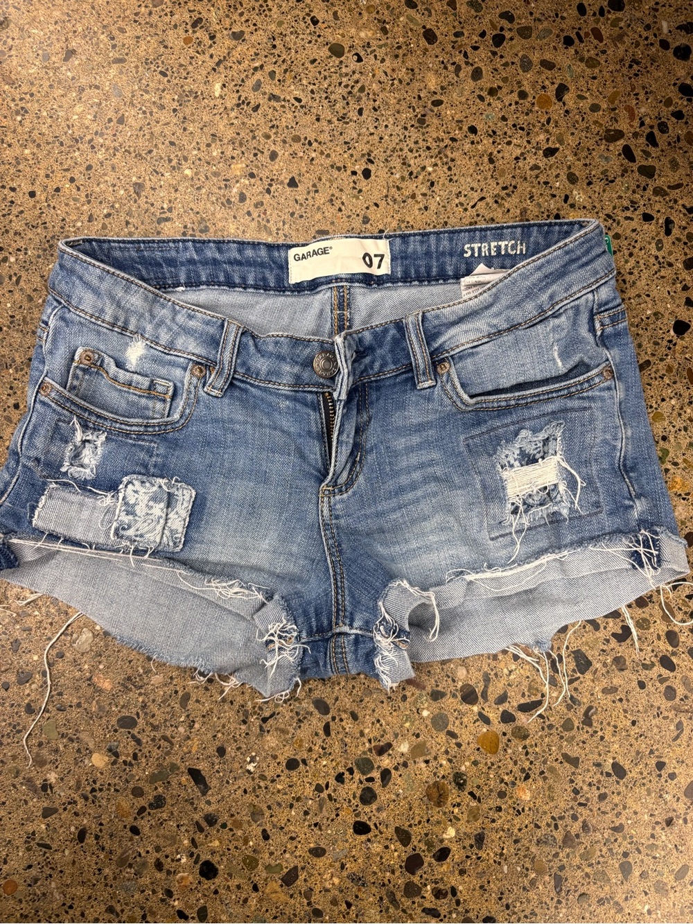 Garage Medium Blue Distressed Denim Cutoff Shorts
